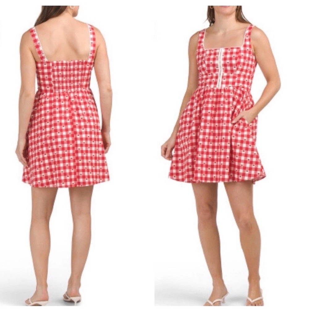 NWT Avec Les Filles gingham cherry Sleeveless Dress Size 8